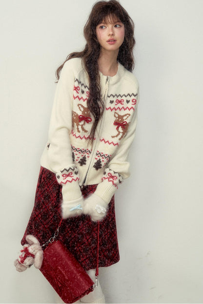 Preppy Style Fawn Fair Isle Knit Sweater