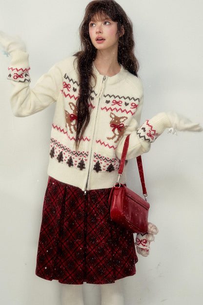 Preppy Style Fawn Fair Isle Knit Sweater