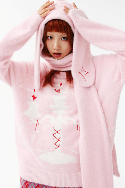 Cute Rabbit Ear Hooded Wrap Scarf