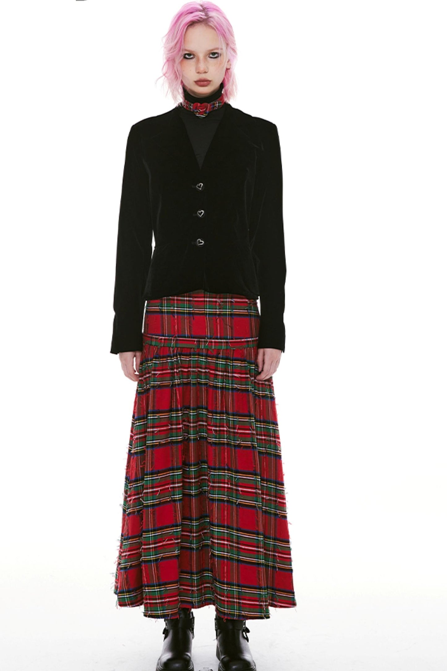 Detchable Rock-Style Red Plaid Swing Skirt