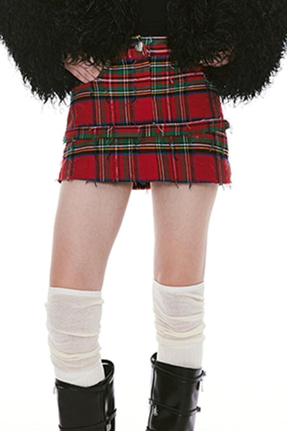 Detchable Rock-Style Red Plaid Swing Skirt