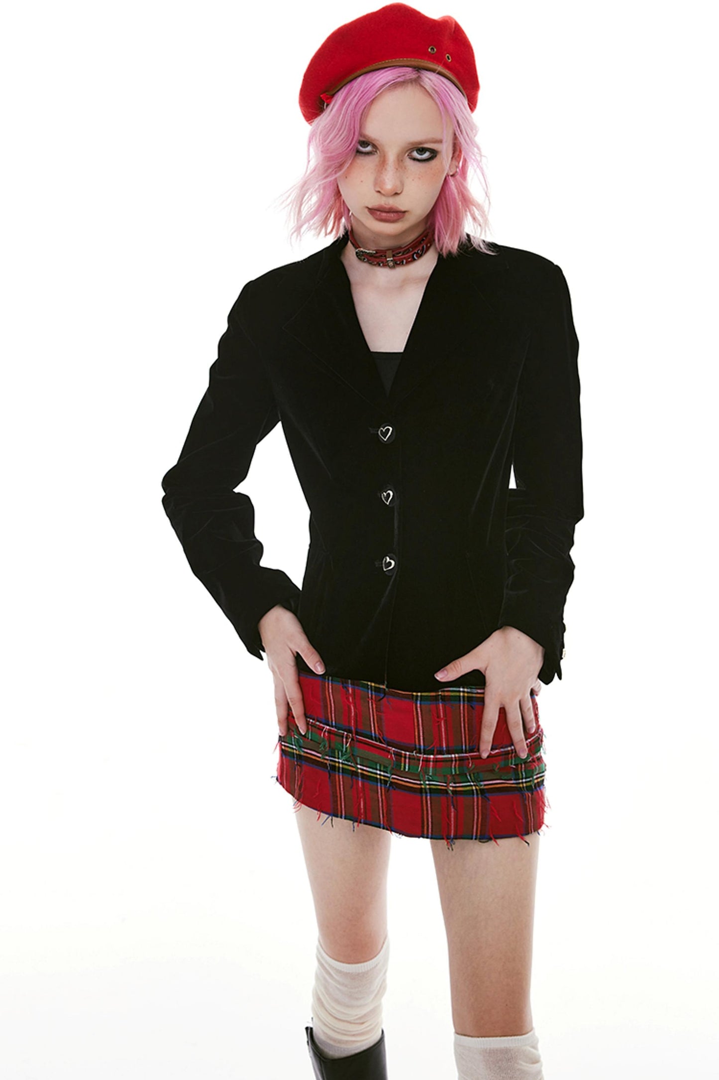 Detchable Rock-Style Red Plaid Swing Skirt