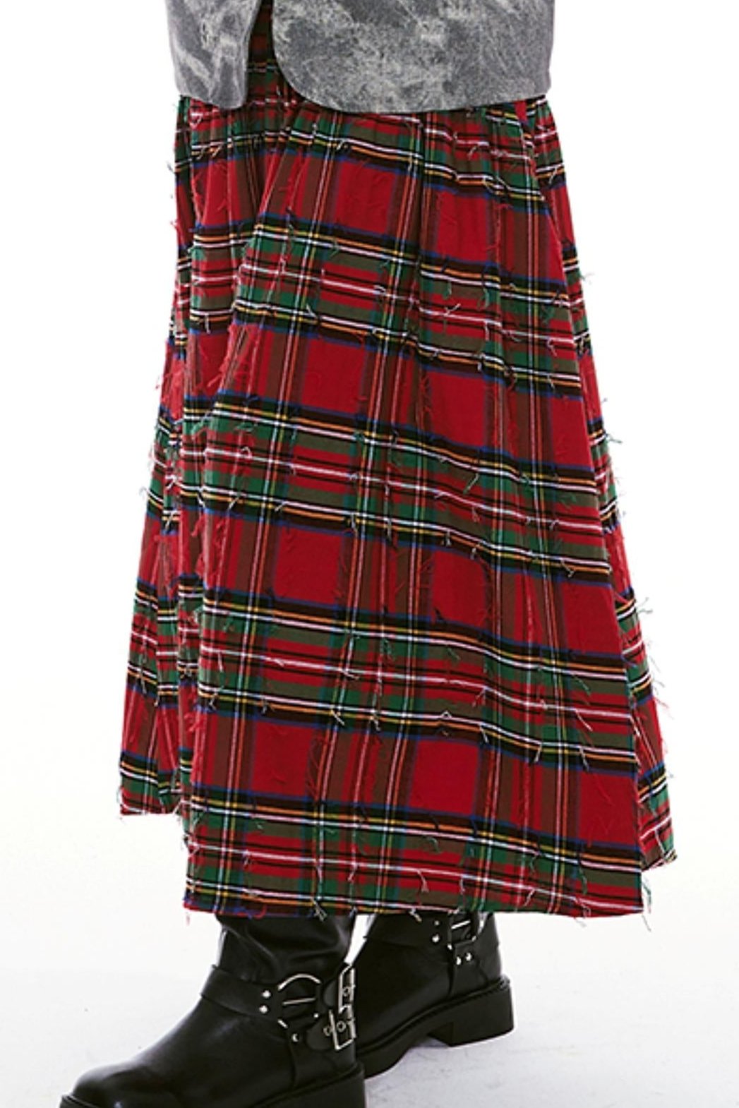 Detchable Rock-Style Red Plaid Swing Skirt