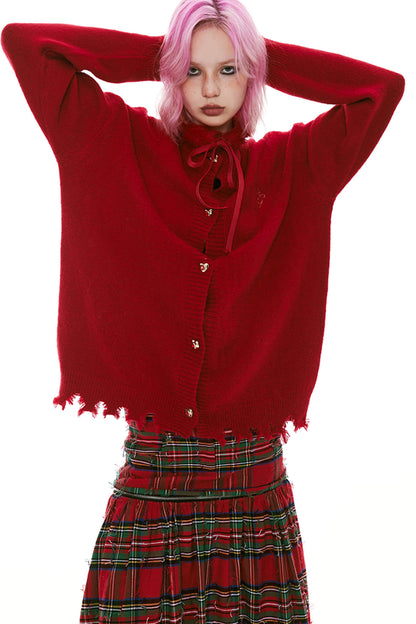 Detchable Rock-Style Red Plaid Swing Skirt