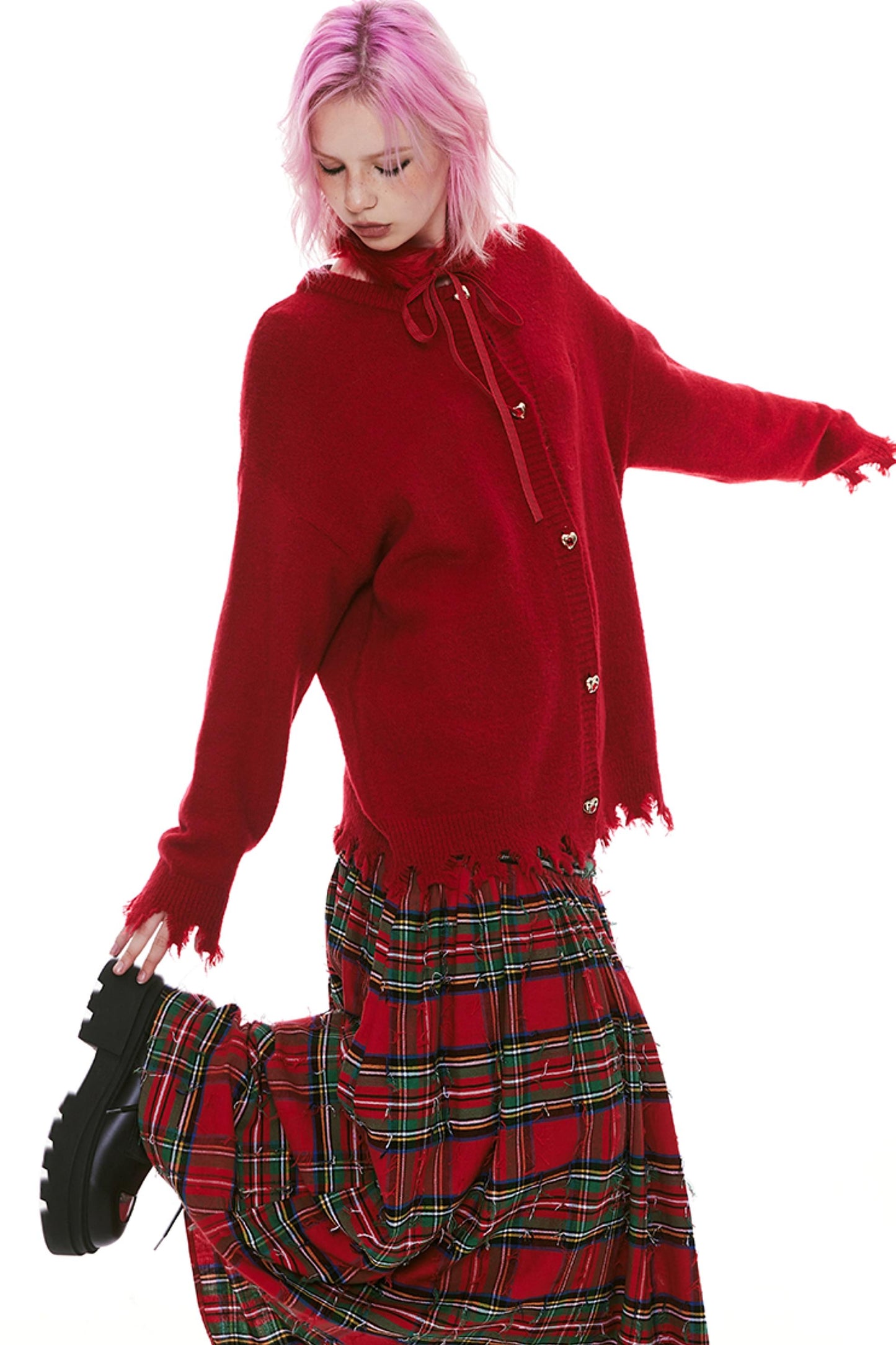 Detchable Rock-Style Red Plaid Swing Skirt