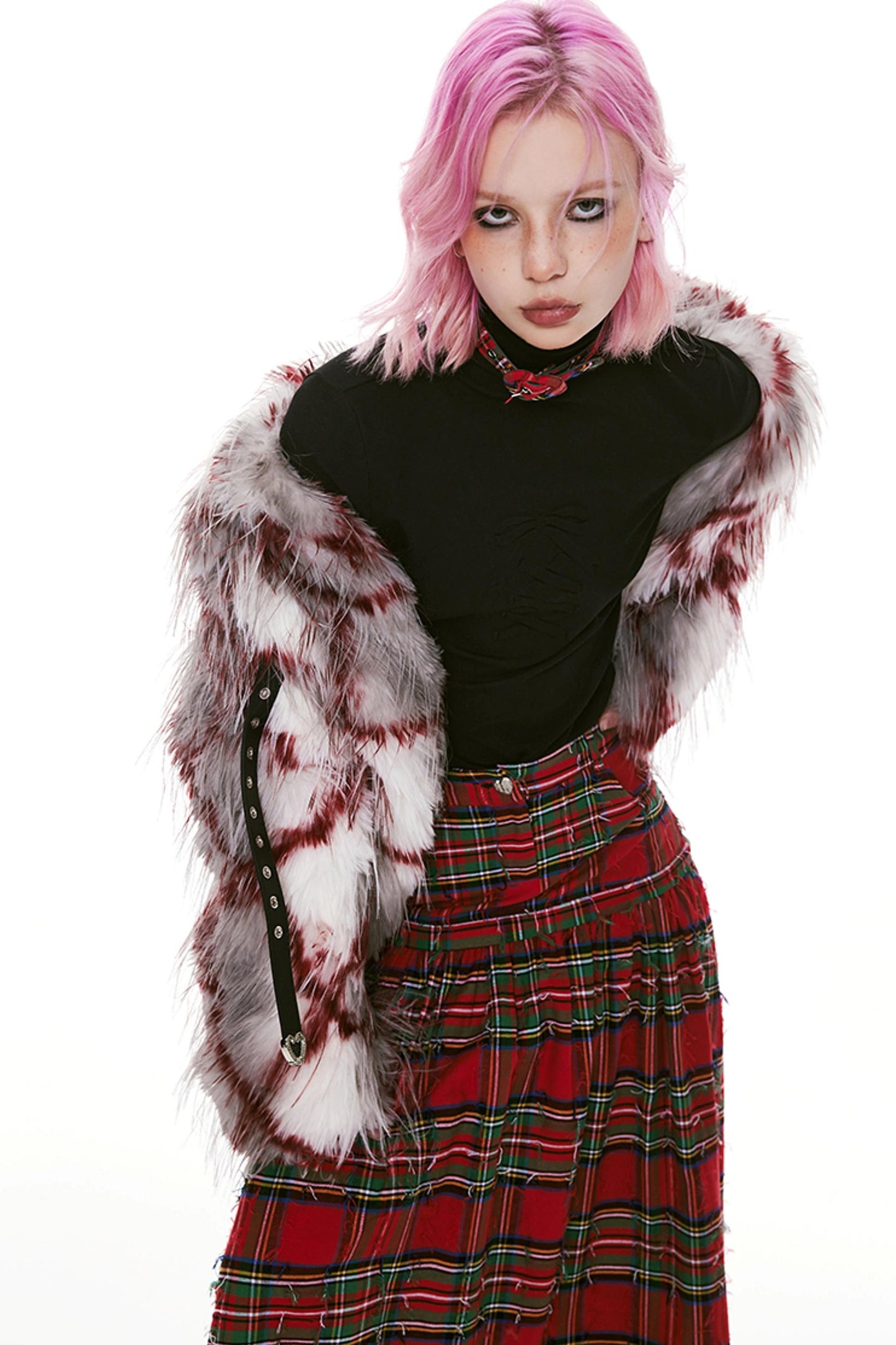 Detchable Rock-Style Red Plaid Swing Skirt