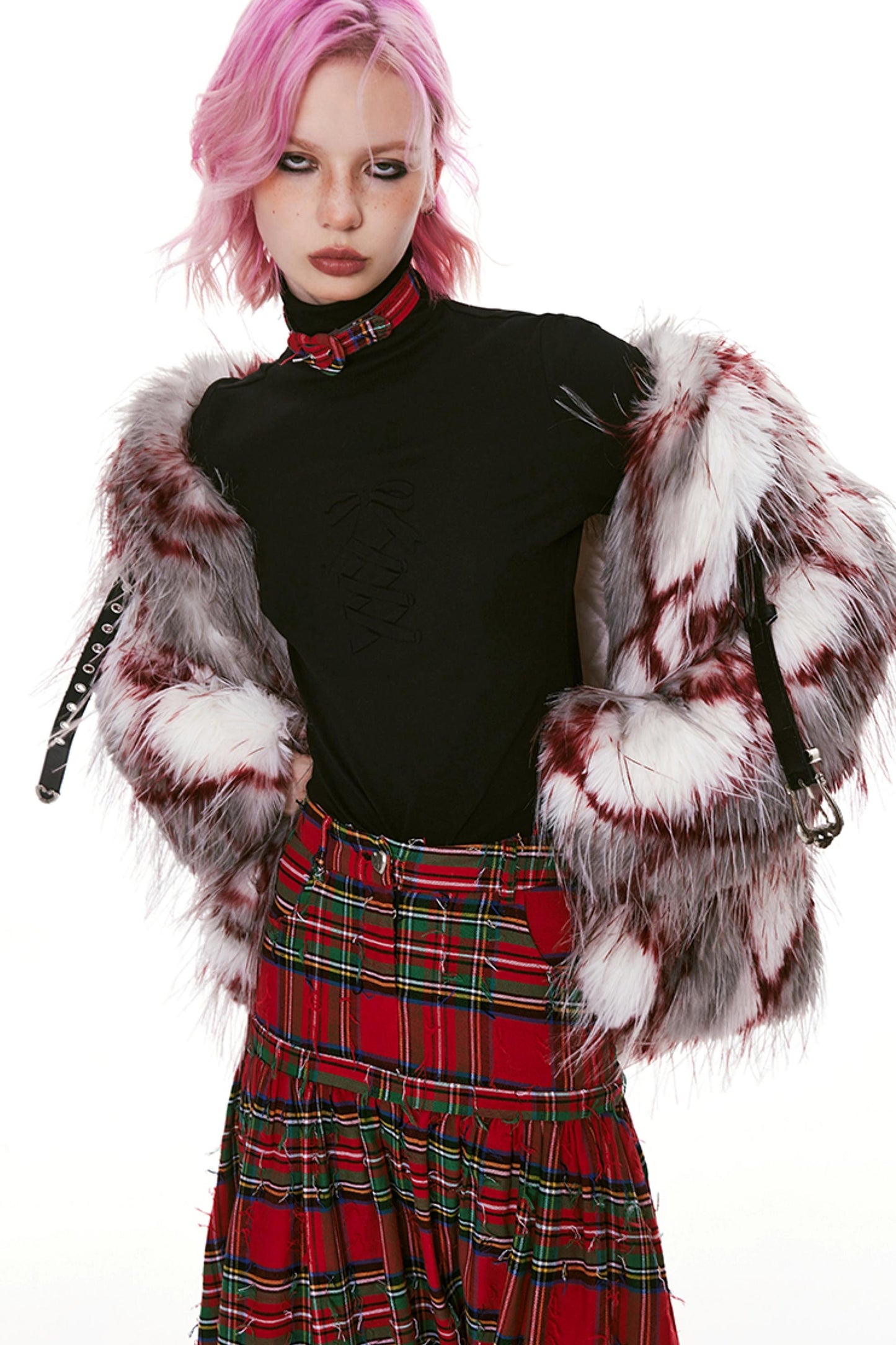 Detchable Rock-Style Red Plaid Swing Skirt