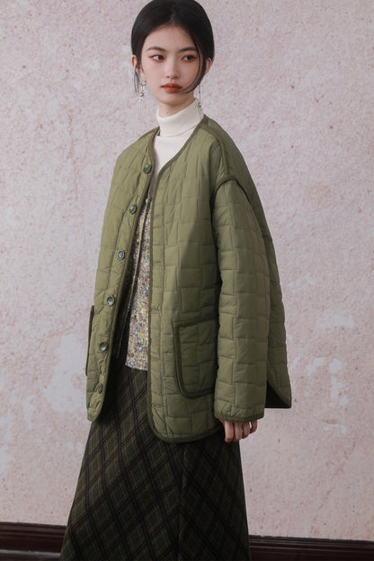 Round Neck Two Way Quilted Cotton Coat