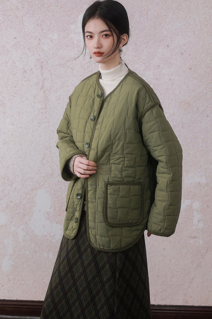 Round Neck Two Way Quilted Cotton Coat