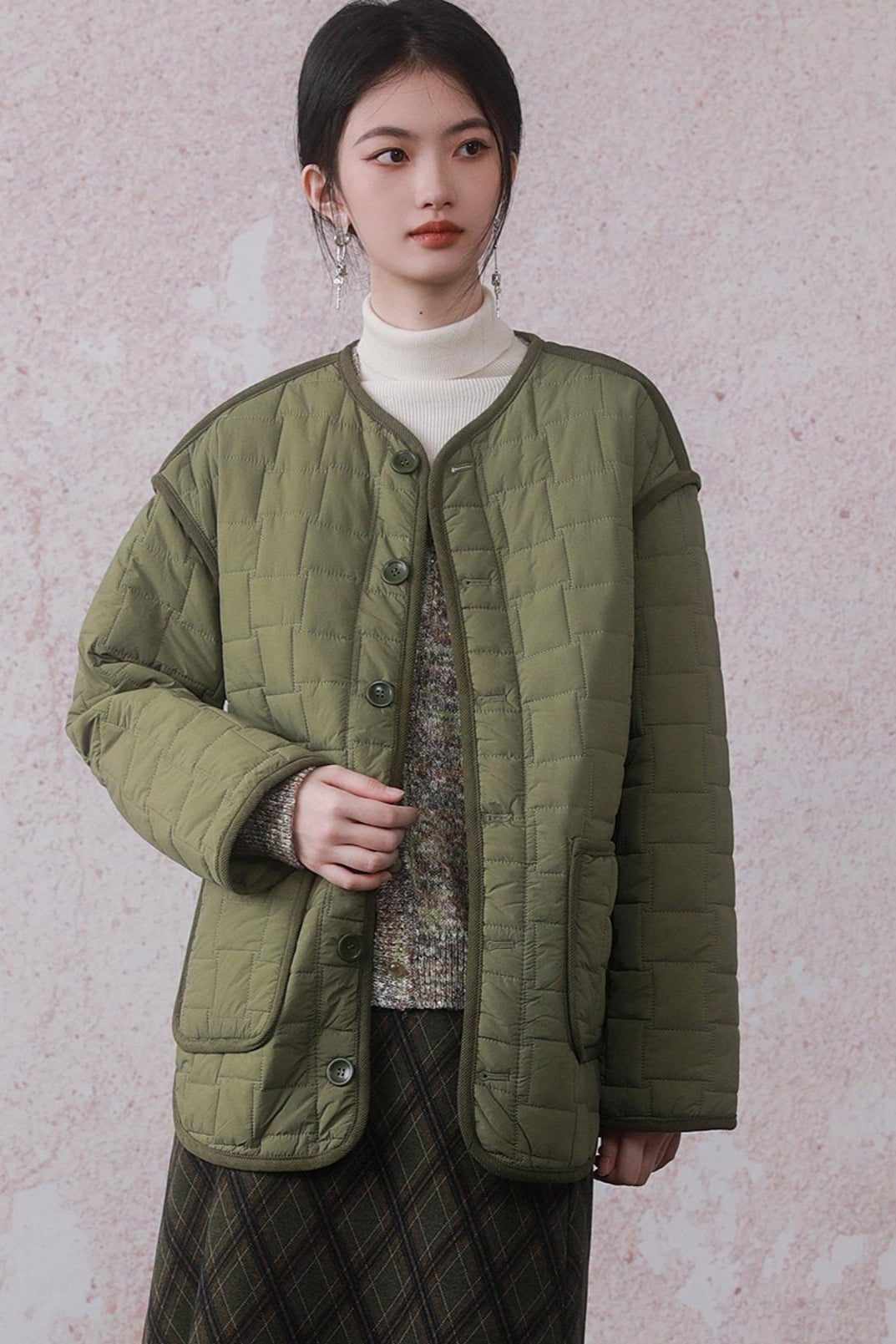 Round Neck Two Way Quilted Cotton Coat