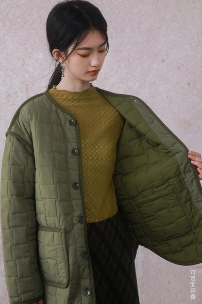 Round Neck Two Way Quilted Cotton Coat