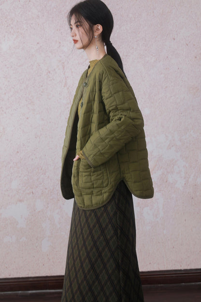 Round Neck Two Way Quilted Cotton Coat