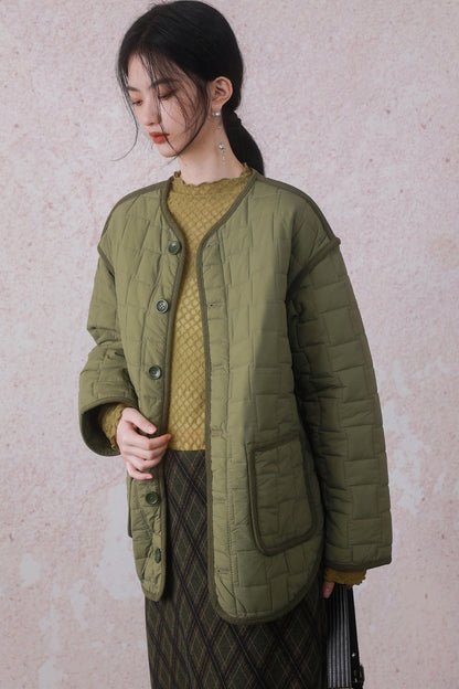 Round Neck Two Way Quilted Cotton Coat