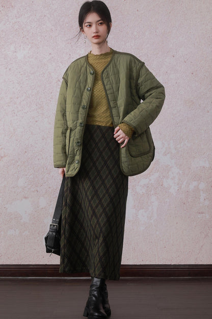 Round Neck Two Way Quilted Cotton Coat