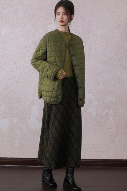 Round Neck Two Way Quilted Cotton Coat