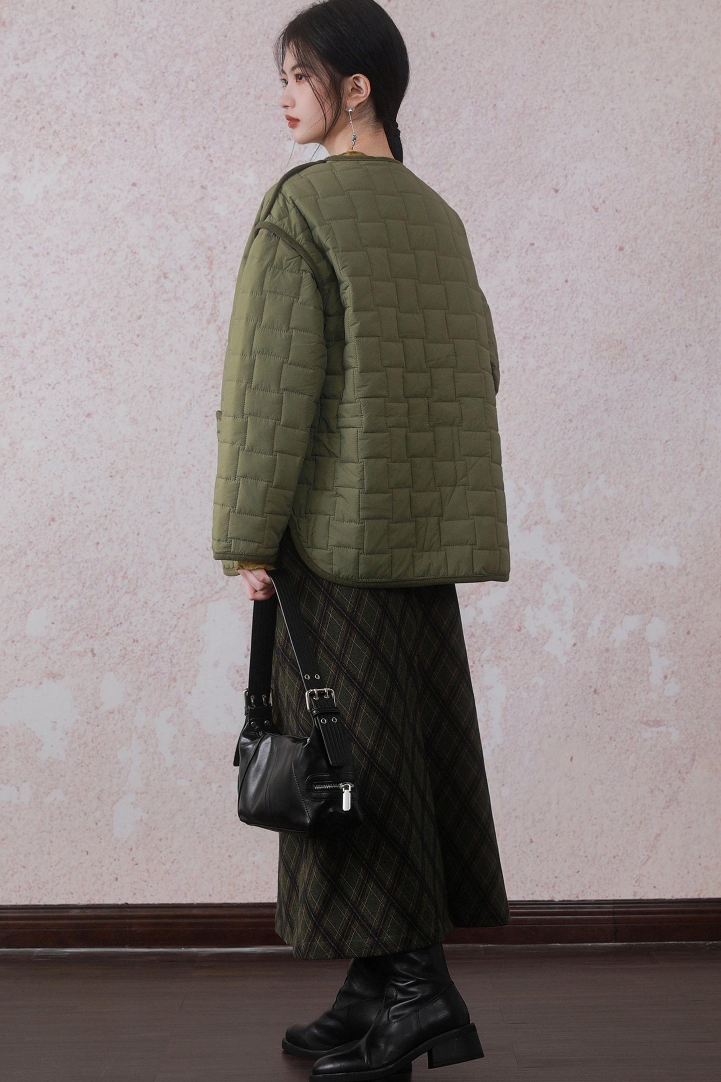 Round Neck Two Way Quilted Cotton Coat