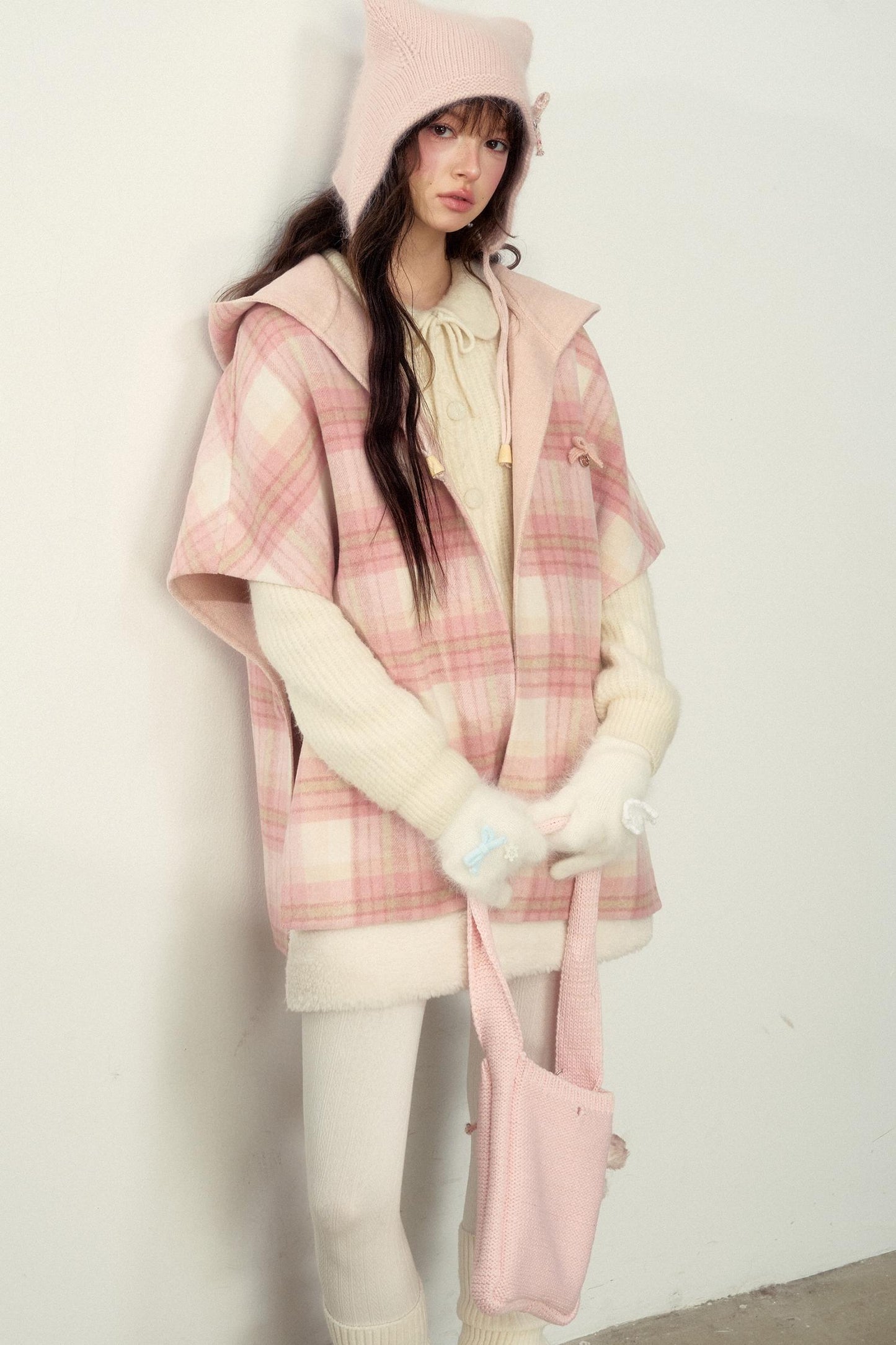 Reversible Wool Checkered Shawl Coat