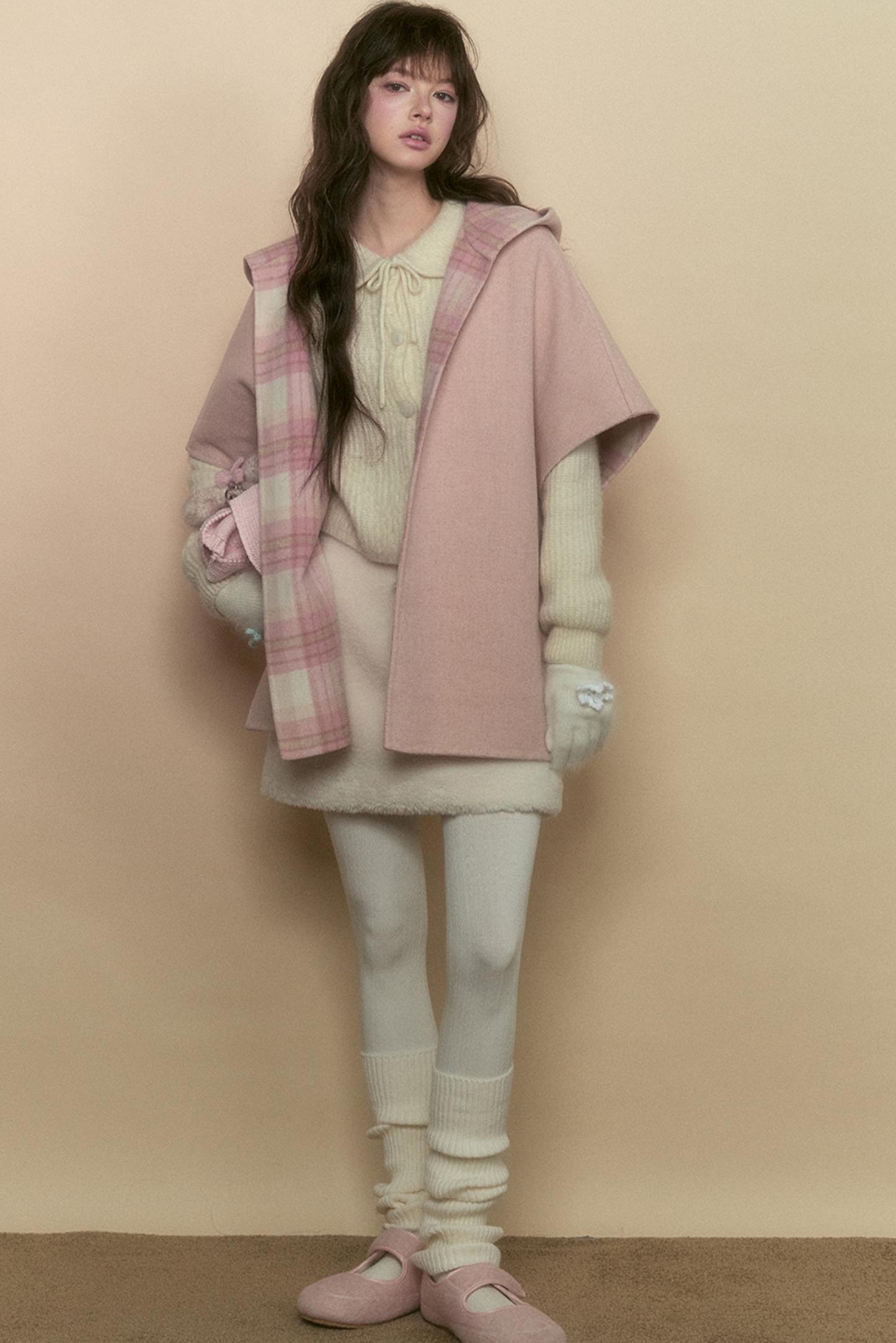 Reversible Wool Checkered Shawl Coat