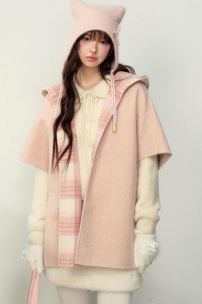 Reversible Wool Checkered Shawl Coat