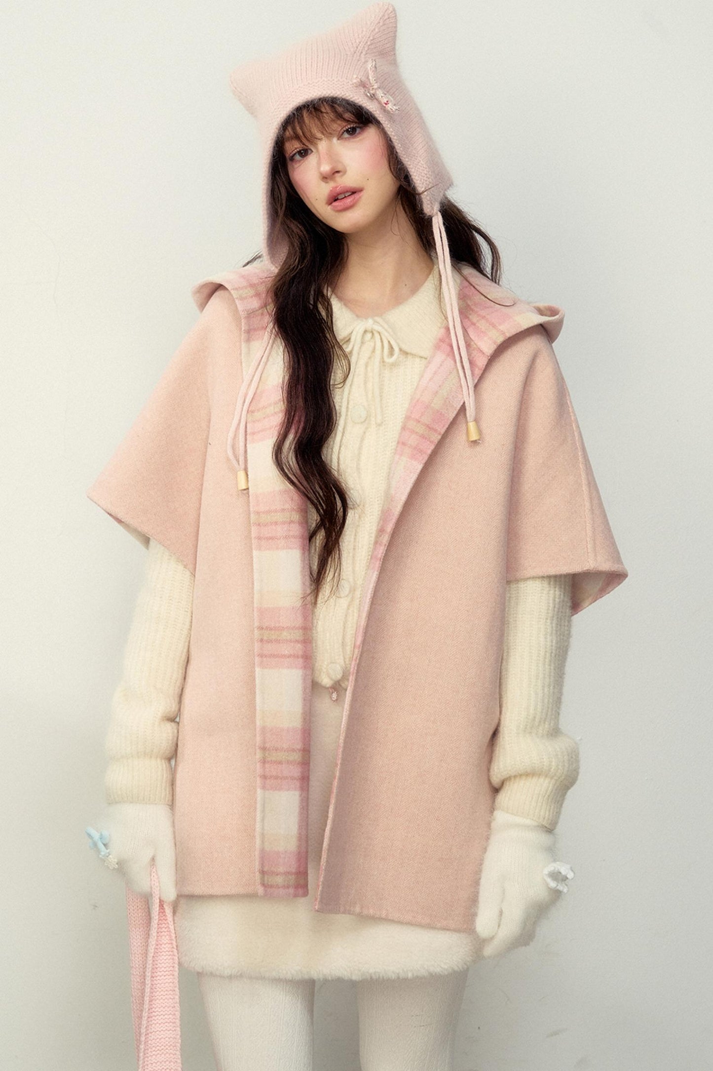 Reversible Wool Checkered Shawl Coat