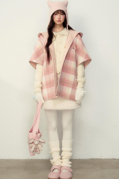 Reversible Wool Checkered Shawl Coat