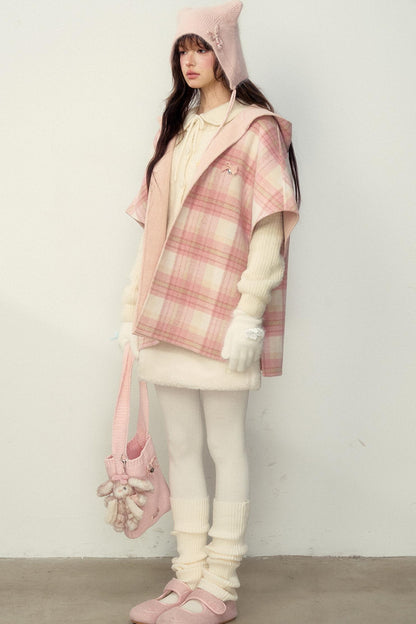 Reversible Wool Checkered Shawl Coat