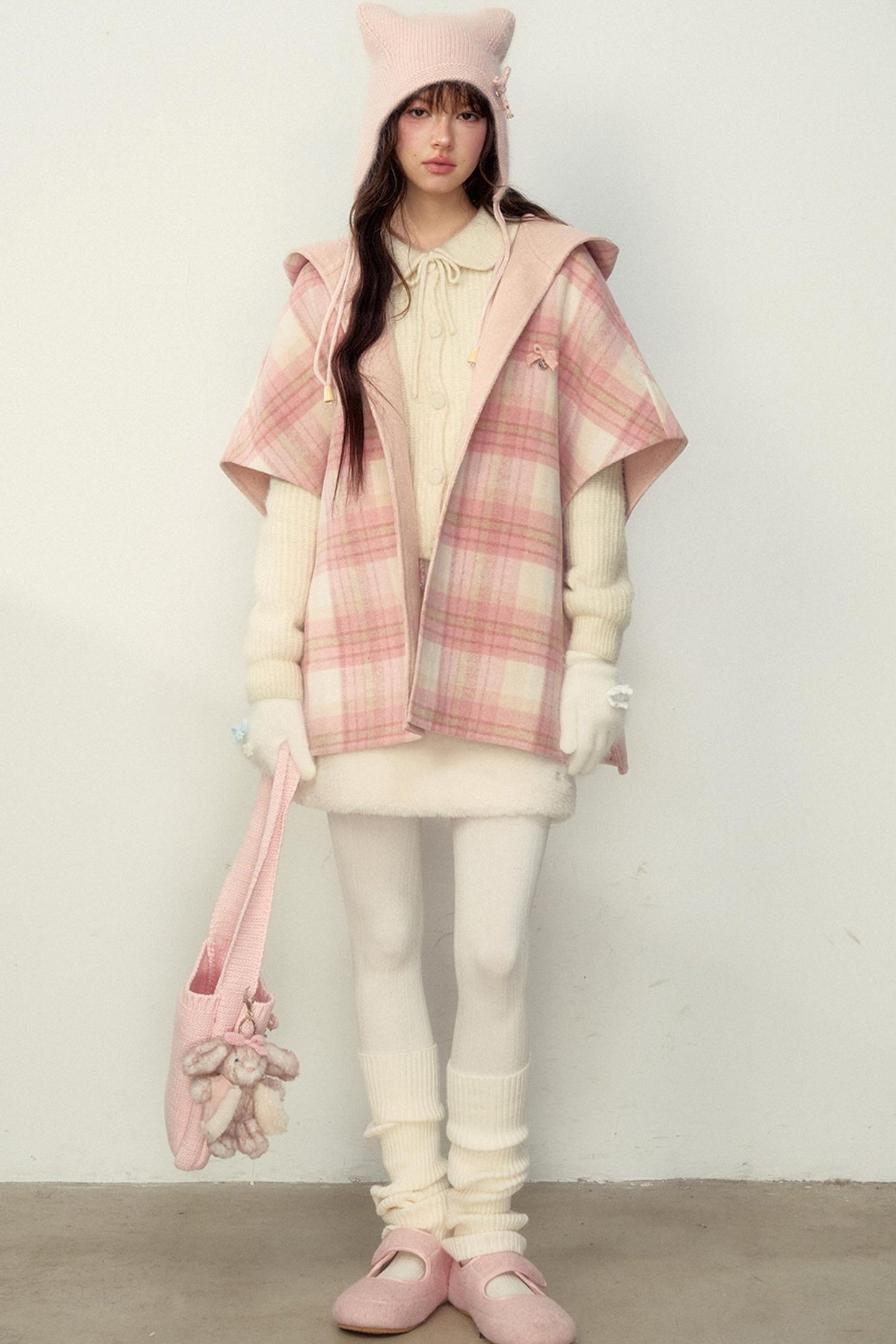 Reversible Wool Checkered Shawl Coat