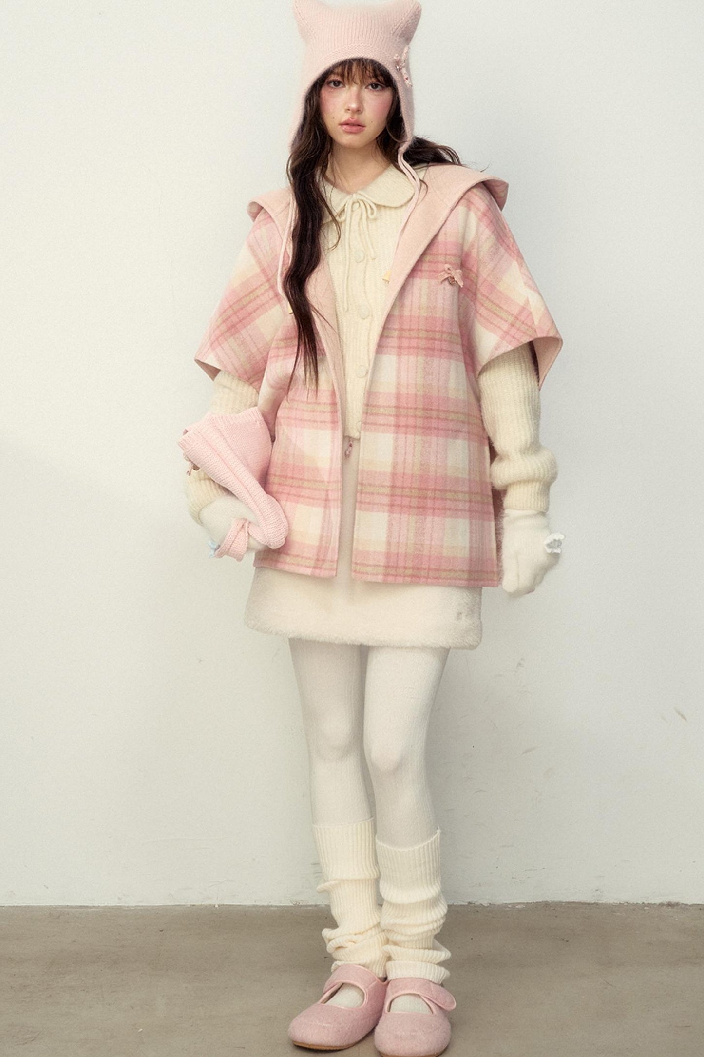 Reversible Wool Checkered Shawl Coat