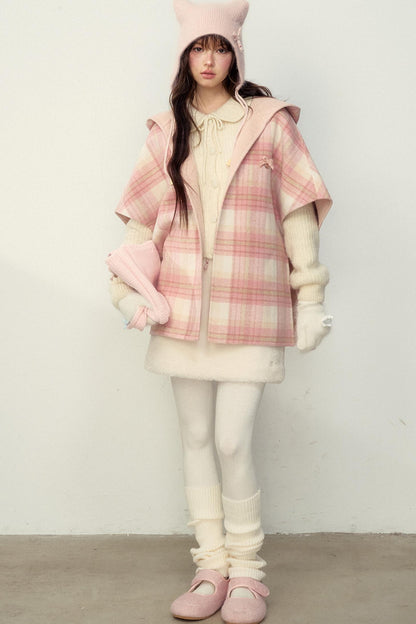 Reversible Wool Checkered Shawl Coat