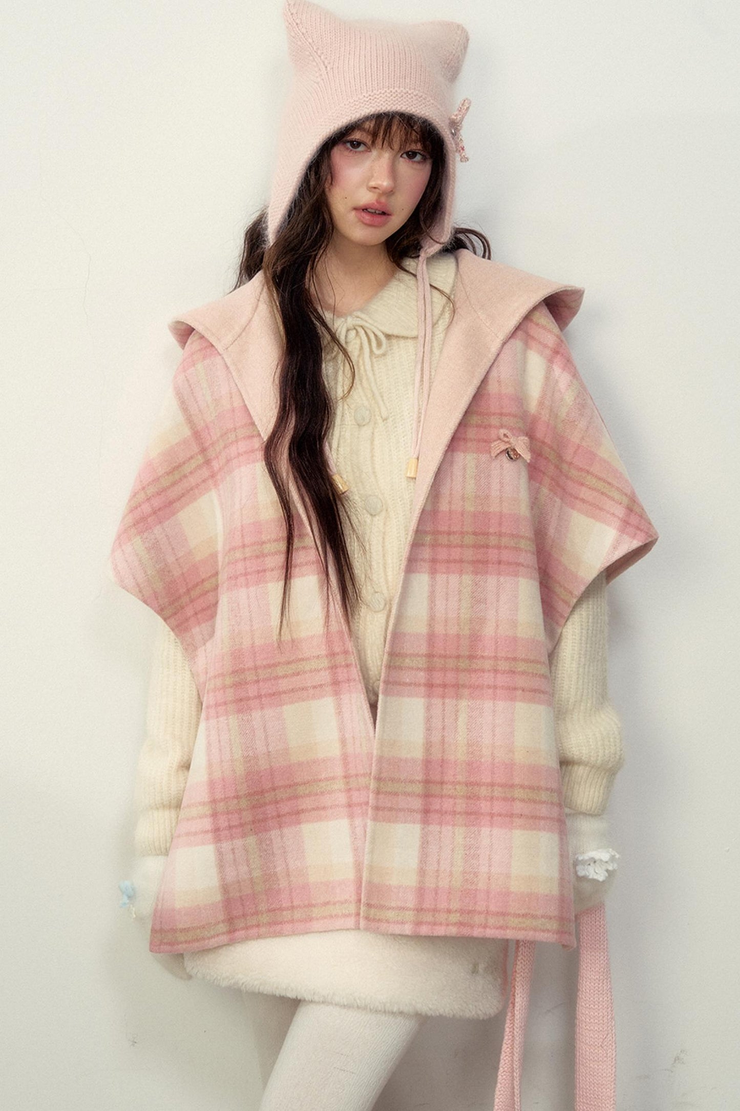 Reversible Wool Checkered Shawl Coat