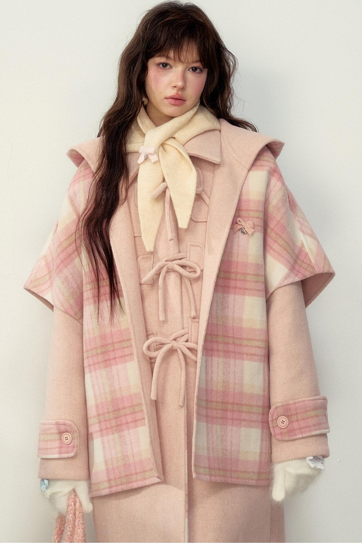 Reversible Wool Checkered Shawl Coat