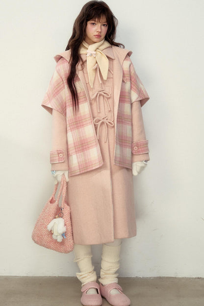 Reversible Wool Checkered Shawl Coat