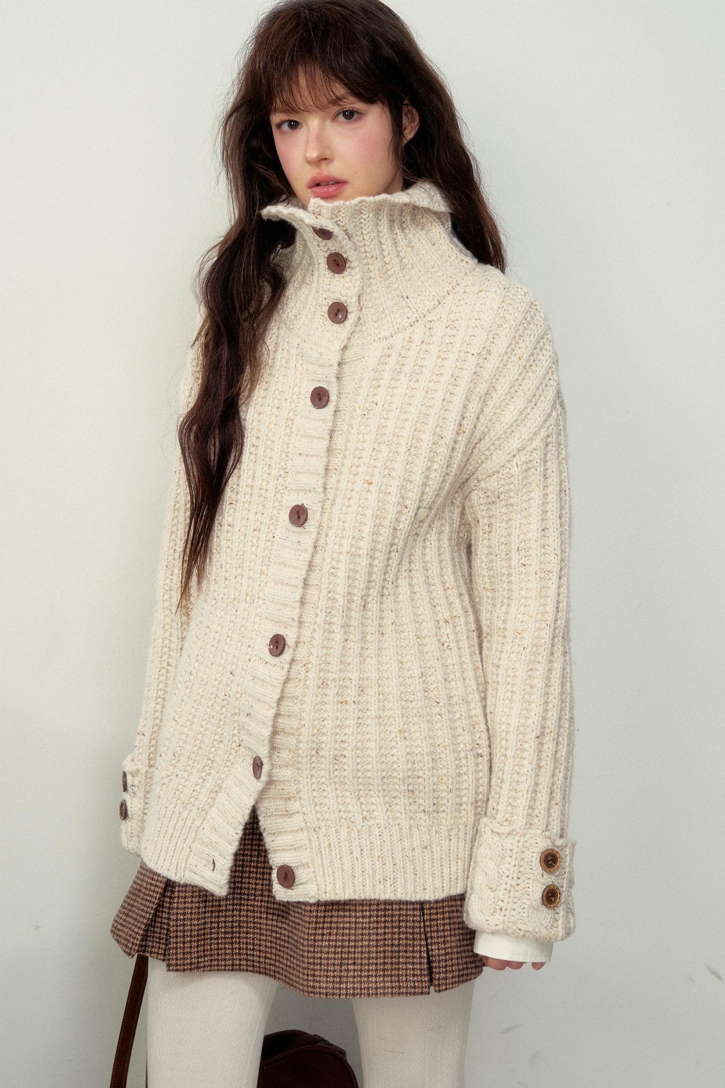 Ribbed Knitted Stand Collar Sweater