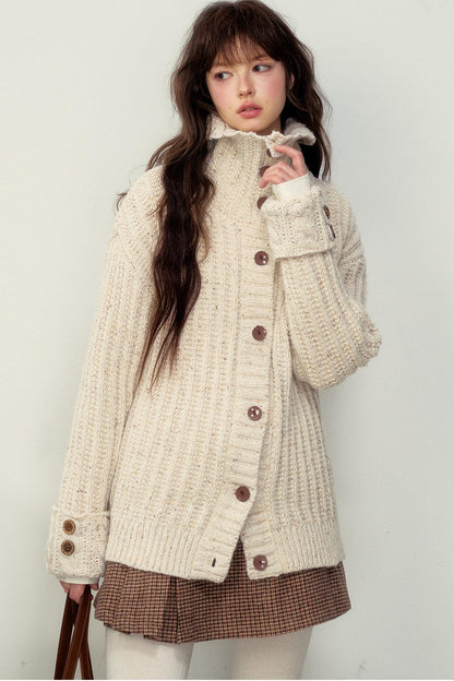 Ribbed Knitted Stand Collar Sweater