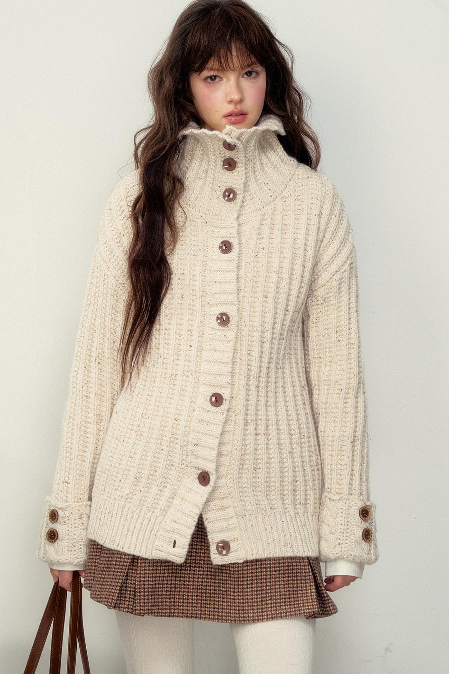 Ribbed Knitted Stand Collar Sweater