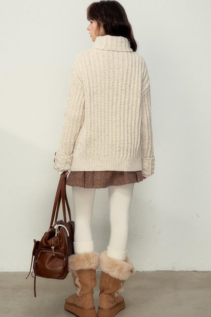 Ribbed Knitted Stand Collar Sweater