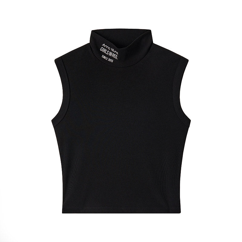 Tight-fitting high neck sleeveless with embroidery