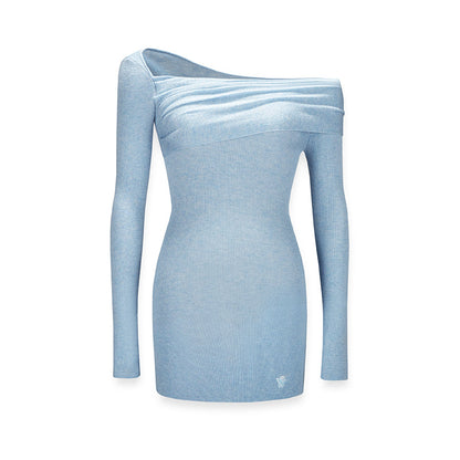 Asymmetrical Open Shoulder Knit Tight Dress