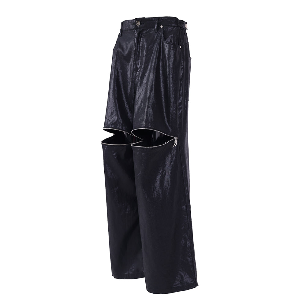 Center zip design loose silhouette pants