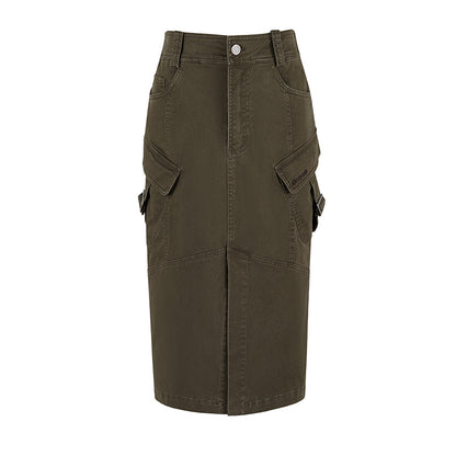 Front Slit Military Work Skirt