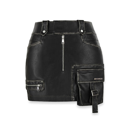 Punk Style Leather Miniskirt