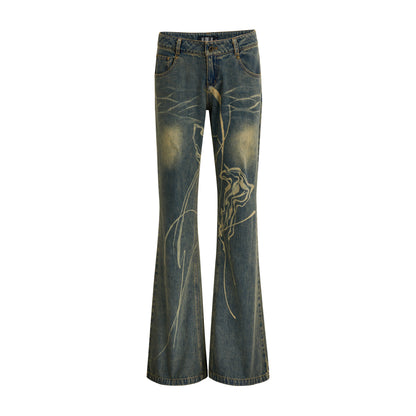 Washed color slim denim pants