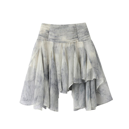 Tie-dye see-through top & ruffle skirt set-up