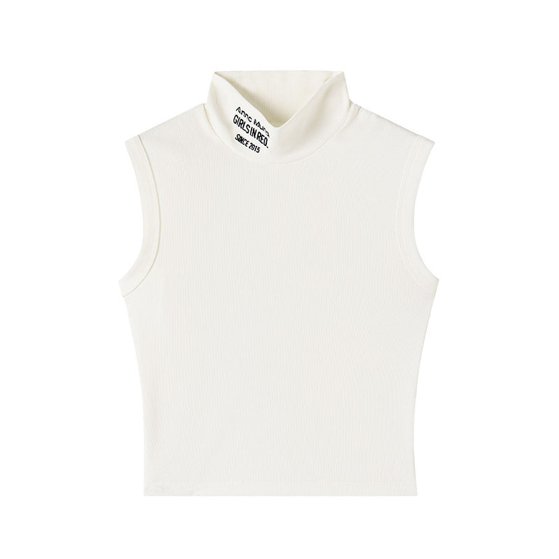 Tight-fitting high neck sleeveless with embroidery