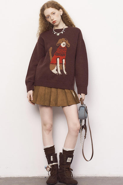 Round Neck Loose Fit Dog Pullover Sweater