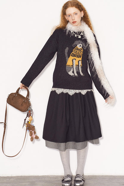 Round Neck Loose Fit Dog Pullover Sweater