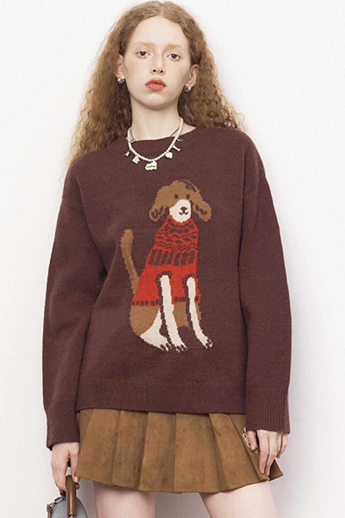 Round Neck Loose Fit Dog Pullover Sweater