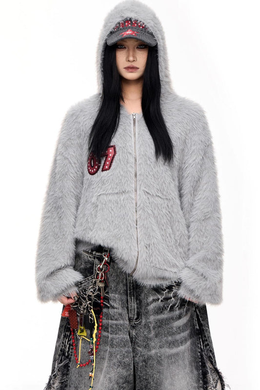 Slouchy Faux Mink Hooded Jacket