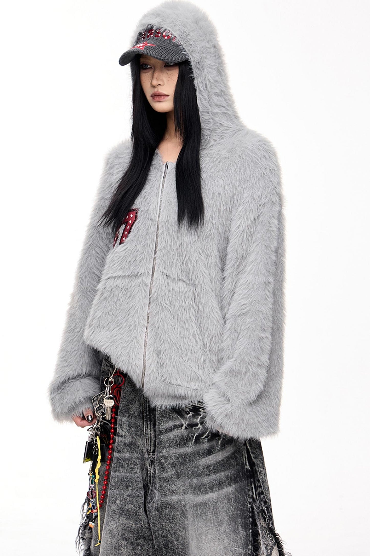 Slouchy Faux Mink Hooded Jacket