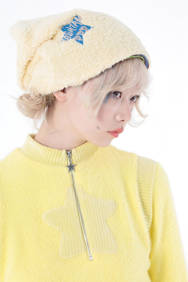 Harajuku Style Yellow Striped Plush Hat